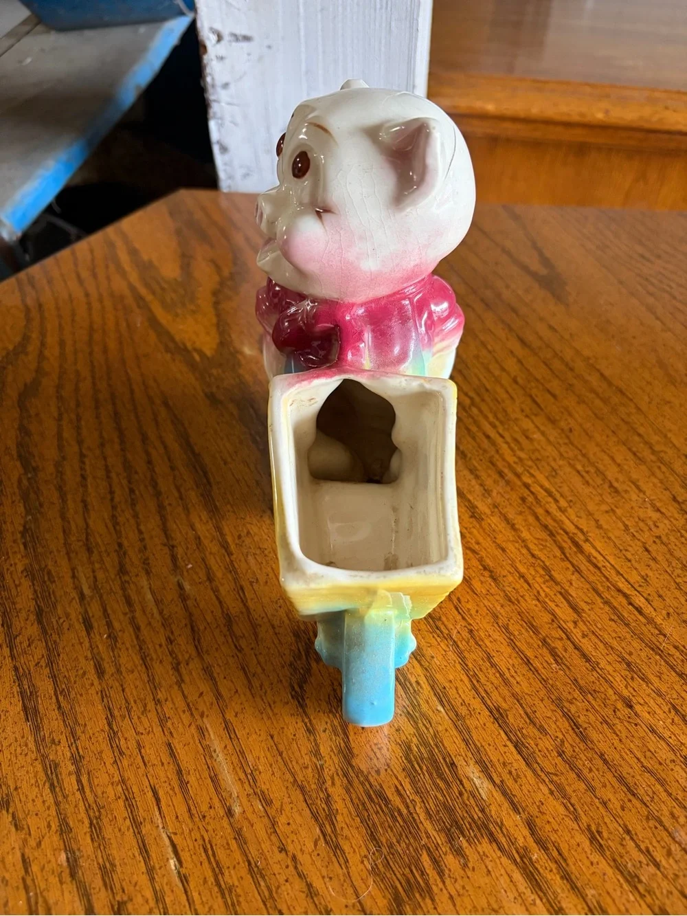 Vintage Pig Pushing Wheelbarrow Planter